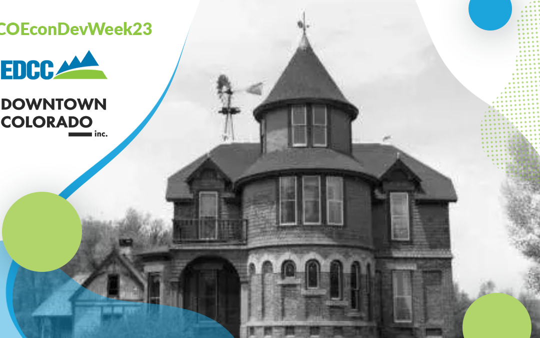 Blog photo showing a photo of the Hartman Castle in 1960s, with the Economic Development Week overlay for the blog "Hartman Castle Celebrates Economic Development Week!"