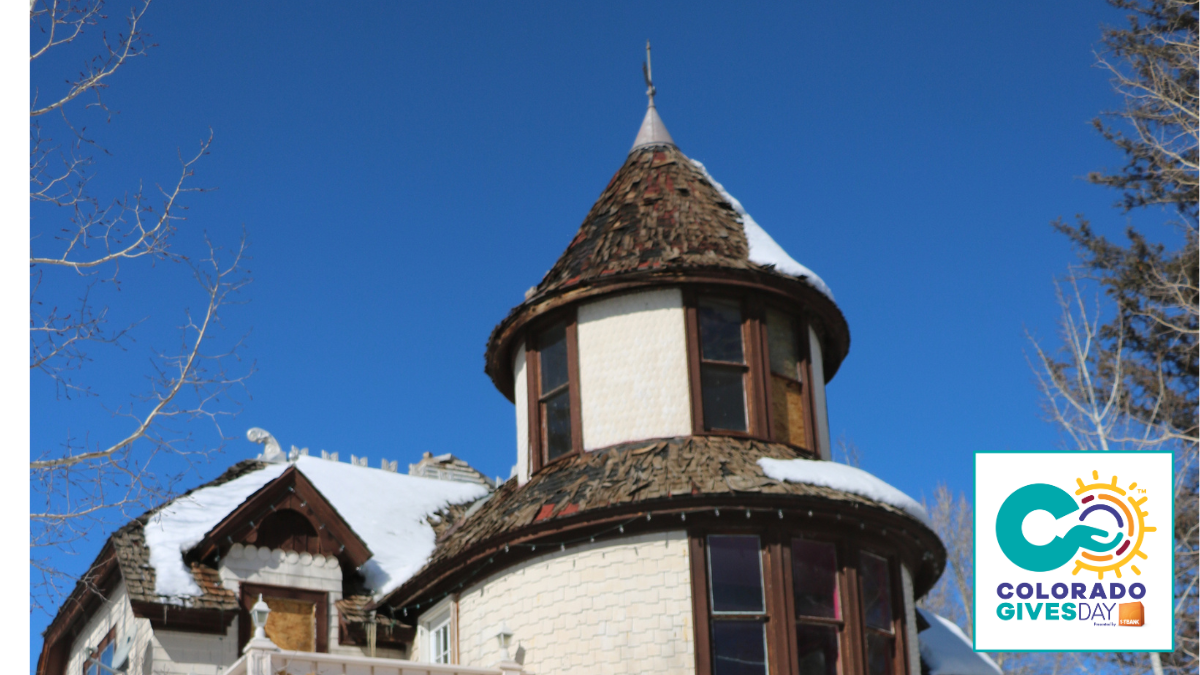 Photo of the Hartman Castle in Gunnison, CO with against blue skies, dusted with snow for blog titled "Peer-to-Peer Fundraising for Hartman Castle Preservation"